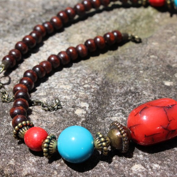 Big Red Tribal Cultural Statement Necklace - Picture 6 of 15